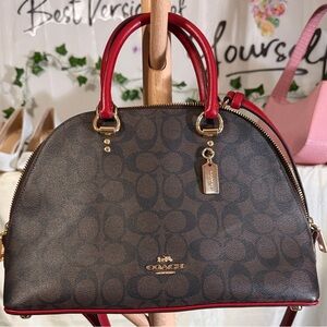 Coach Katy Satchel Signature Brown and Red Satchel
